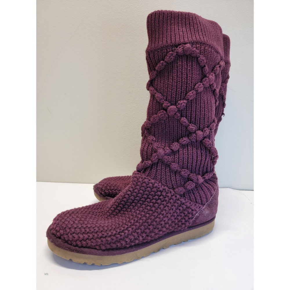 UGG Australia Lattice Cardy Plum Purple Knit Tall Boots Women Size 7